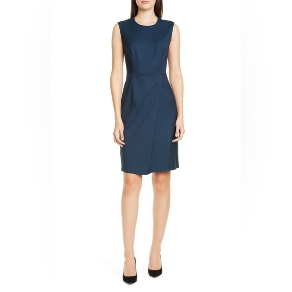 BOSS Dathea Minidessin Wool Sheath Dress Navy Fantasy 12 - Picture 3 of 12